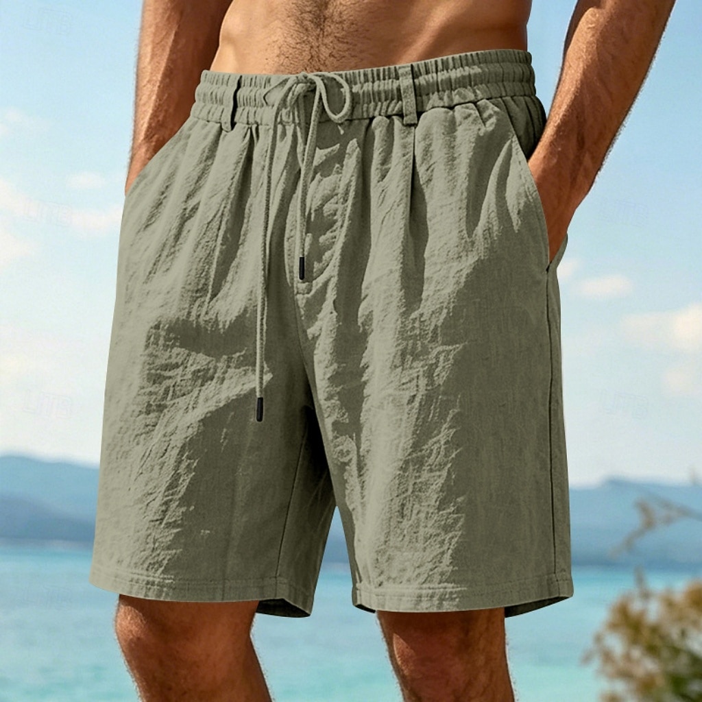 Homme Shorts Shorts en Lin Shorts d'été Shorts de plage Cordon de serrage Taille Élastique Uni Confort Respirant Longueur Genou Quotidien Extérieur Fête Vacances Mode Noir Blanche Non Elastique de 2026 ? $24.99 –P13