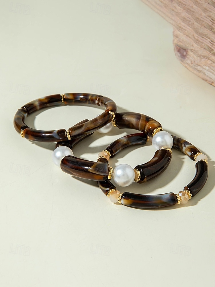 Bohemsk 3-delt armbåndssett i akryl for kvinner, elastiske, stabelbare armbånd, perfekt for strandferie, hverdagsbruk og sommertilbehør 2026 - $11.99 –P11