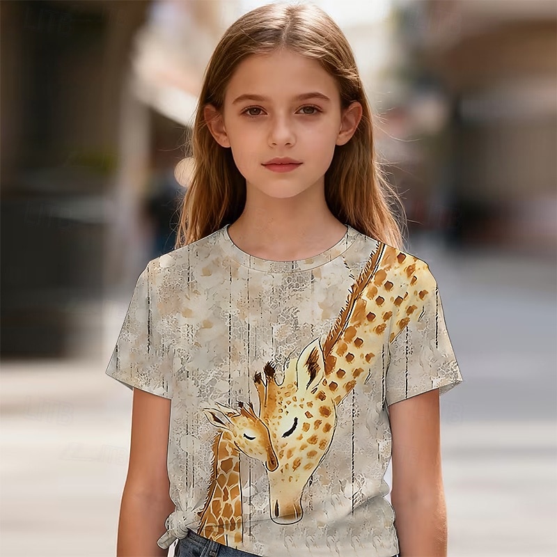 Ragazze 3D Grafico Animale Giraffa Maglietta Manica Corta Stampa 3D Primavera Attivo Carino Bambini 5-12 anni Casuale Quotidiano Scuola Vestibilità regolare del 2026 a $13.49 –P7