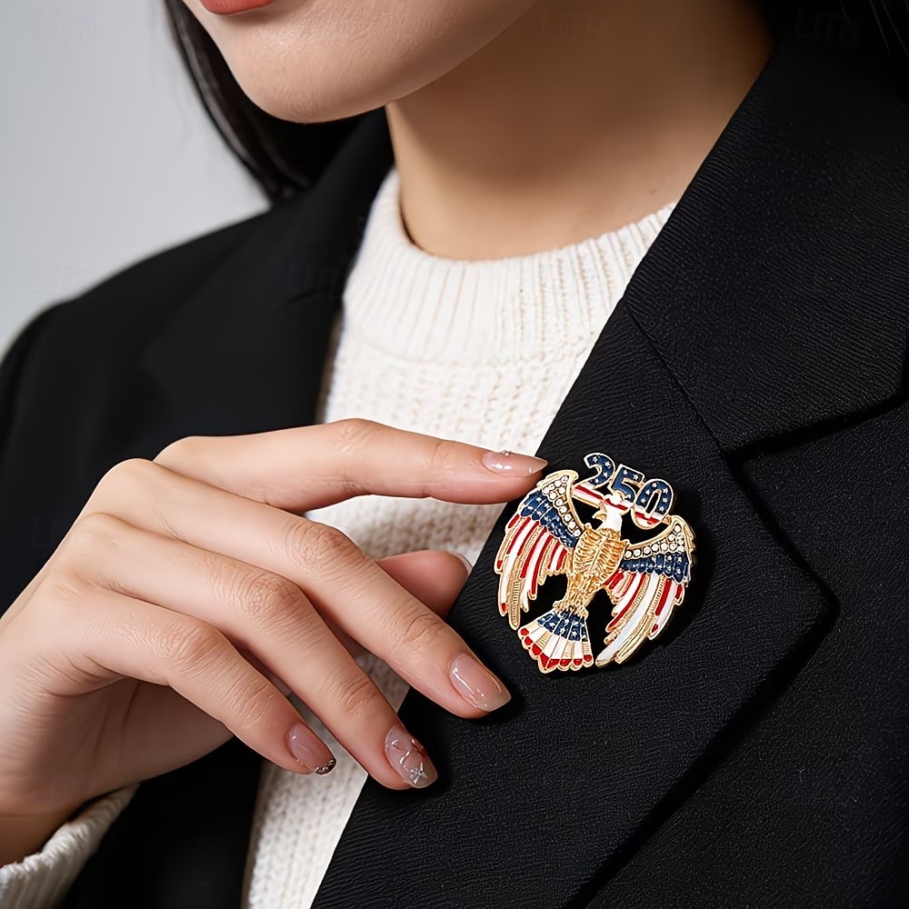 Broșă cu vultur și cal aniversar de 250 de ani pentru bărbați și femei, broșă cu strasuri patriotice americane cu vultur chel, perfectă pentru costume, paltoane și guler, accesoriu ideal pentru 2026 - $9.99 –P2
