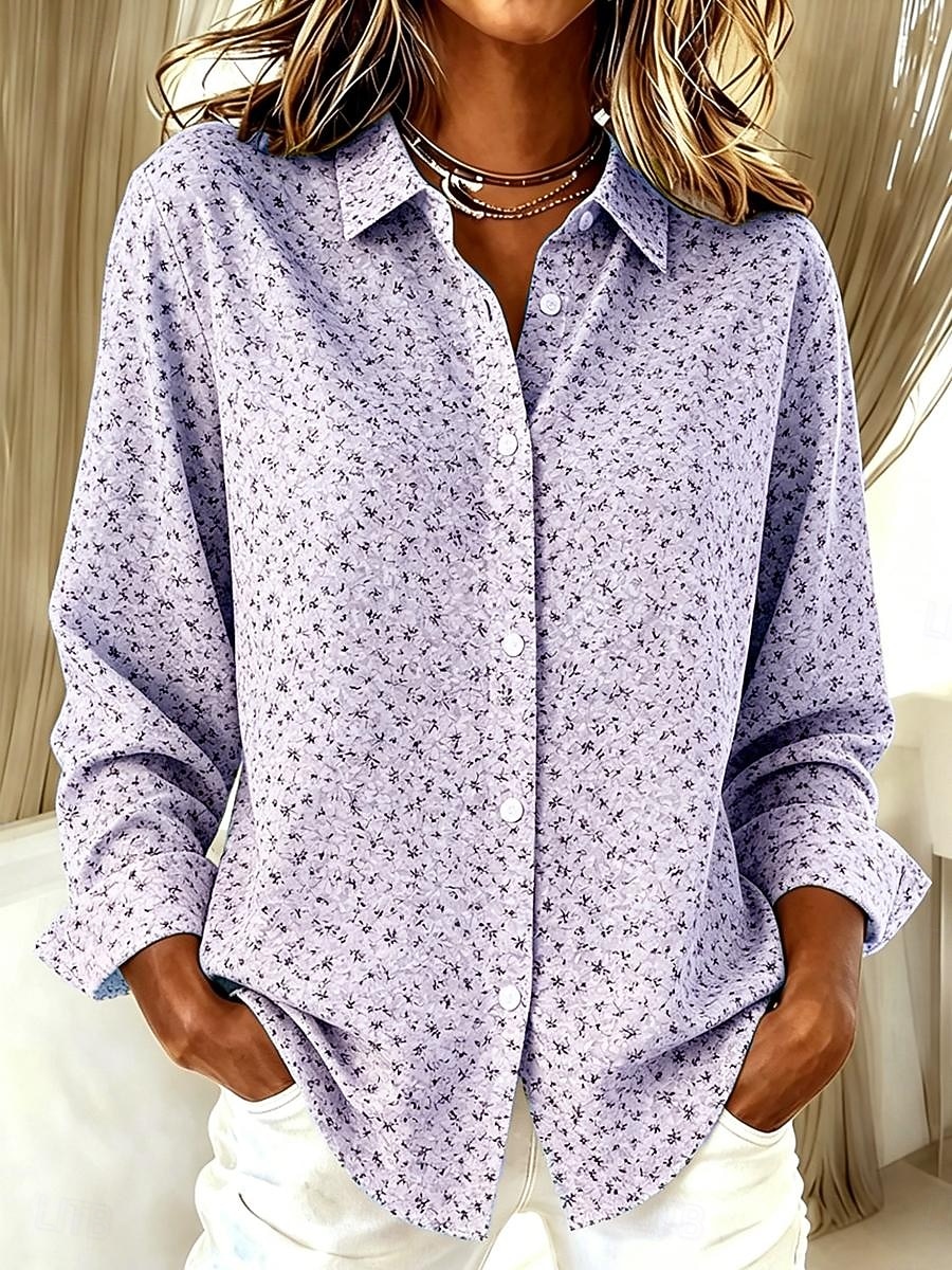 Mujer Camisa Blusa Retazos Botones Estampado Floral Graphic Vintage Casual Manga Larga Cuello Camisero Tops regulares Casual Diario Azul Piscina Morado Verde Trébol Verano Primavera Otoño Invierno 2026 - $34.99 –P2