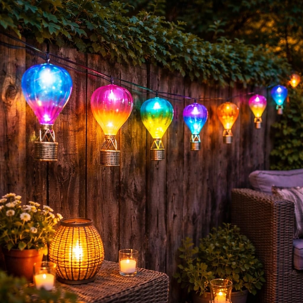 أضواء سلسلة من الحديد المقاوم للماء يعمل بالطاقة الشمسية، على شكل بالون هواء ساخن، فوانيس LED معلقة للحديقة، والفناء، والسور، والشرفة، والباحة، والتراس، والفيلا، والحفلات الخارجية، والاحتفالات &إضاءة 2026 - $26.99 –P3