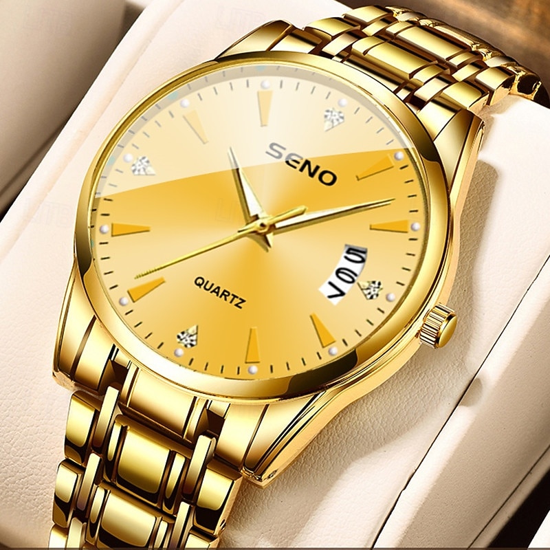 Orologio da polso di lusso da uomo in oro, al quarzo, elegante e alla moda, con bracciale a maglie in acciaio inossidabile, datario, impermeabile, orologio classico ed elegante, regalo perfetto per del 2026 a $16.99 –P1