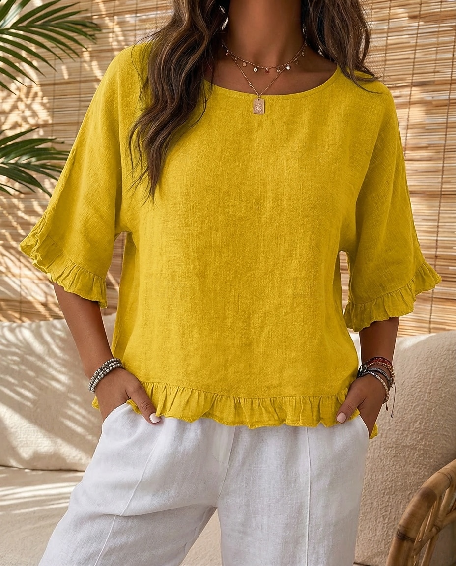 Women's Linen-feel Shirts Summer Tops Solid Color Vacation Vintage Short Sleeve Regular Tops Casual Blue Yellow Wine Red Light Purple Summer Spring 2026 - $22.99 –P1