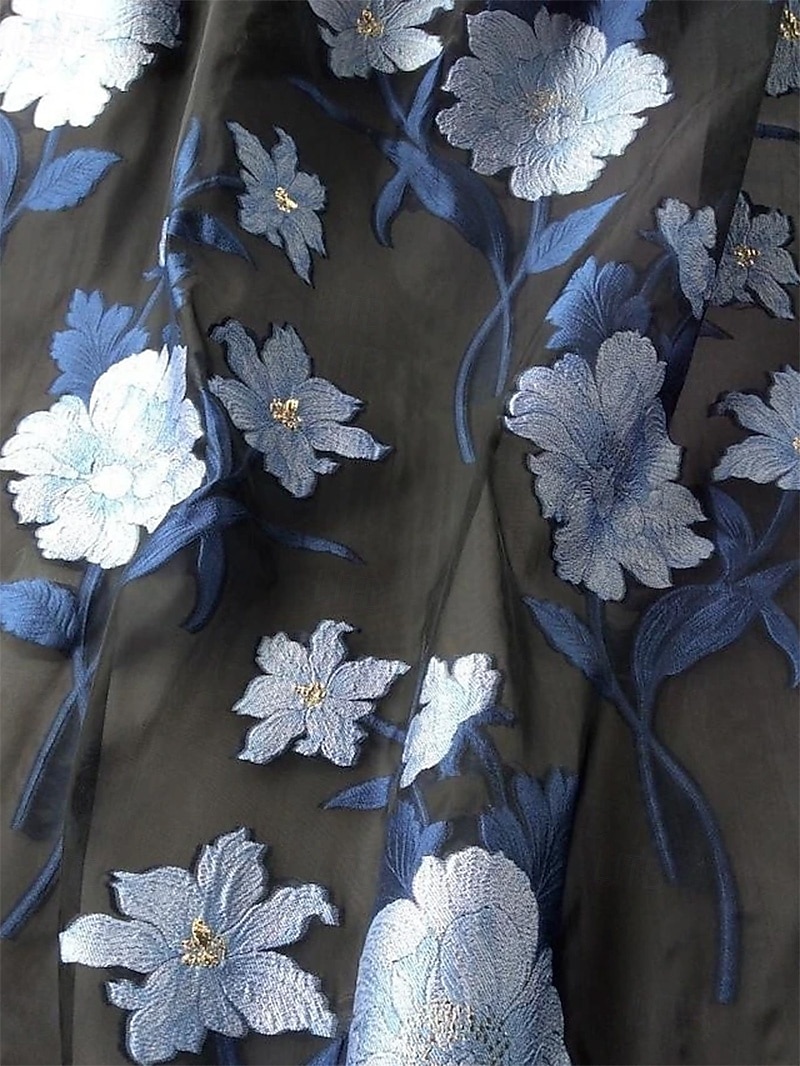 A-lijn Jurken Tot de enkel Over de knie Bruiloft gast jurk Moeder van de bruid jurk 3/4 mouw Overhemdkraag Elegant Vintage Formeel Bruiloft gast Semi formeel Organza Jacquard met Strik(ken) 2026 - $154.79 –P5