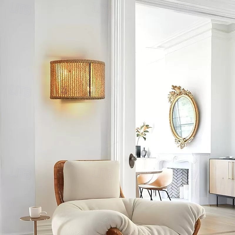 Applique murale bohème en rotin tressé à la main en corde de chanvre, idéale pour la chambre, le salon, le couloir ou la véranda (110-240 V). de 2026 ? $86.99 –P3