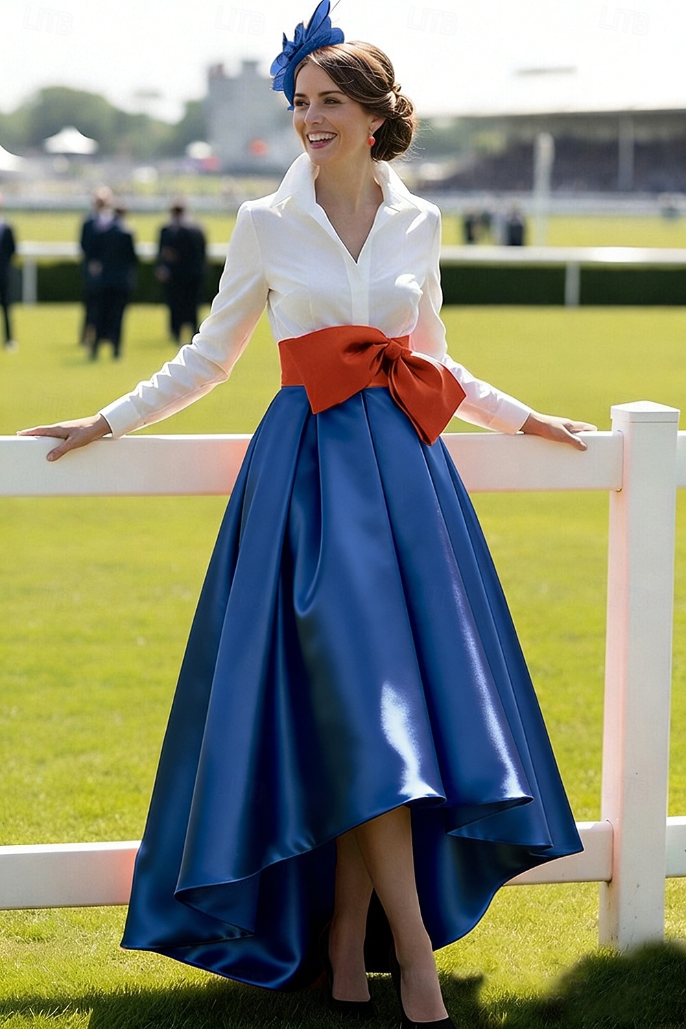 Krój A Asymetryczna Sukienka Derby Suknia wieczorowa Suknia balowa  Suknia formalna Elegancja Długi rękaw W serek Kentucky Derby Pasek / szarfa z Kokardki 2026 - $172.99 –P4