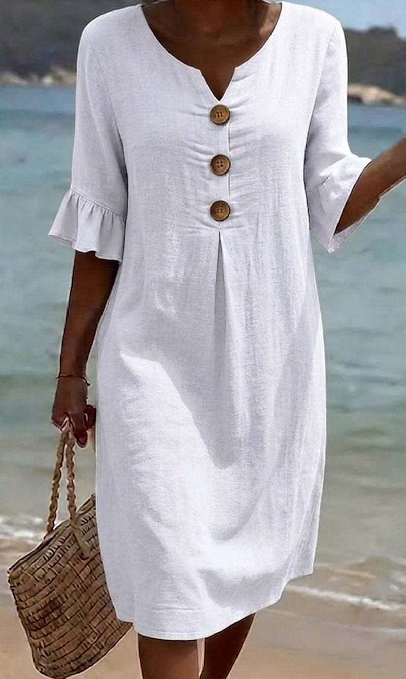 Damskie Sukienka midi Sztuczna bawełna len Sukienka trapezowa Codzienny Codzienny Luźna Równina Rękaw 3/4 W serek Niebieski Czarny Biały Zielony Lato Wiosna Jesień 2026 - $13.49 –P1