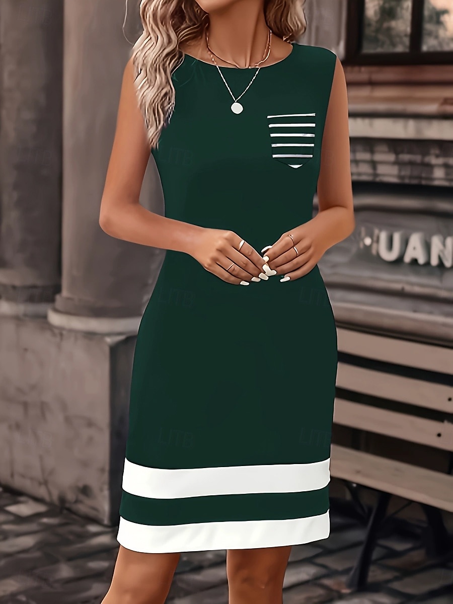 Damen Minikleid Shiftkleid T-Shirt-Kleid Sommerkleid Lässig Täglich Normale Passform Grafik Geometrisch Farbblock Ärmellos Rundhalsausschnitt Blau Schwarz Wein Purpur Sommer 2026 - $22.99 –P6