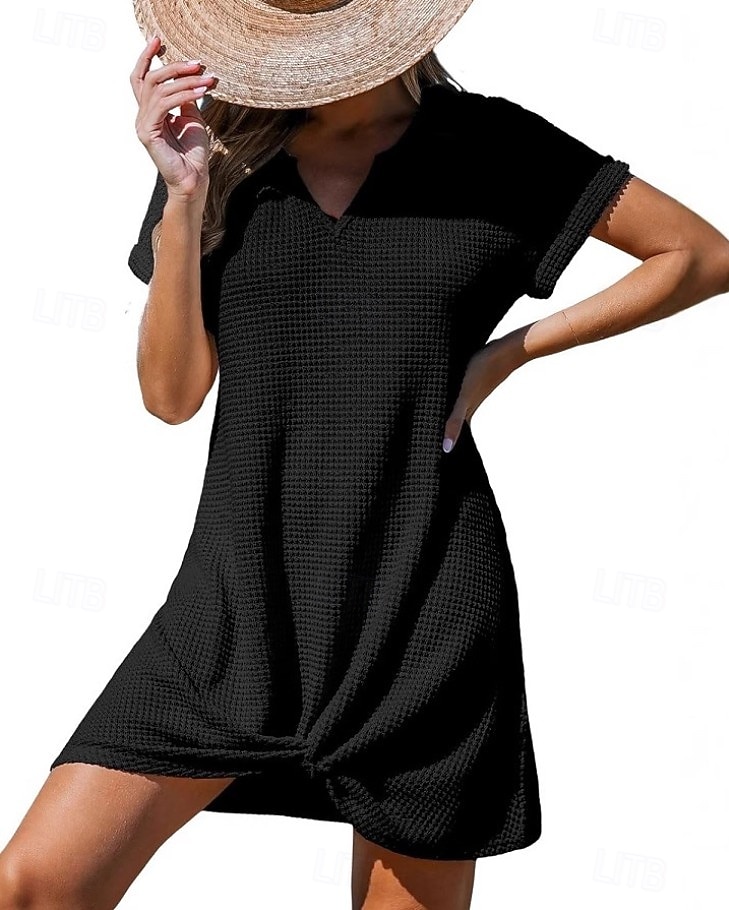Women's Mini Dress T Shirt Dress Tee Dress Summer Dress Casual Daily Loose Fit Plain Short Sleeve V Neck Blue Black Light Brown Army Green Summer 2026 - $28.99 –P7