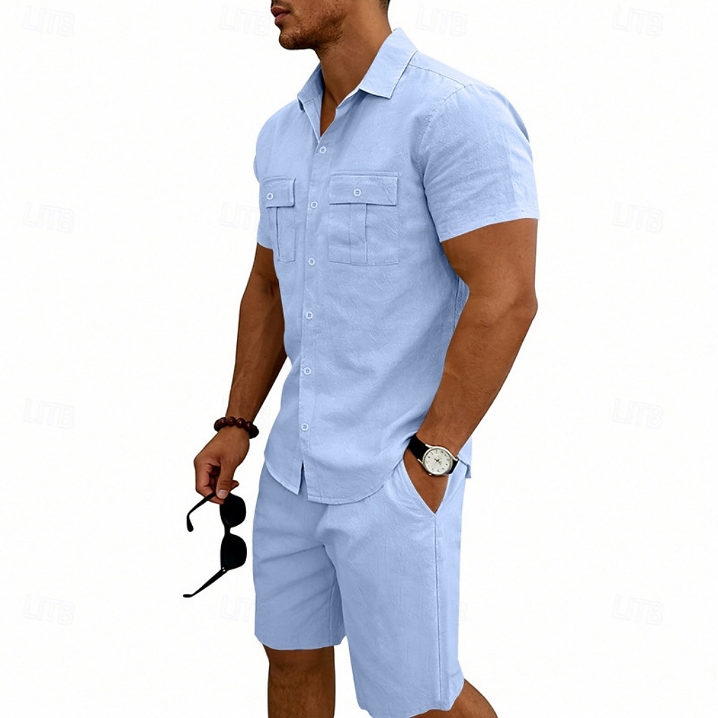 Per uomo Camicia di lino Due pezzi Set Camicia E Shorts Shorts di Lino Shorts da Spiaggia Impostare Semplice Quotidiano All'aperto Vacanza Collo ripiegato Manica Corta Estate Moda Casual Confortevole del 2026 a $32.99 –P2