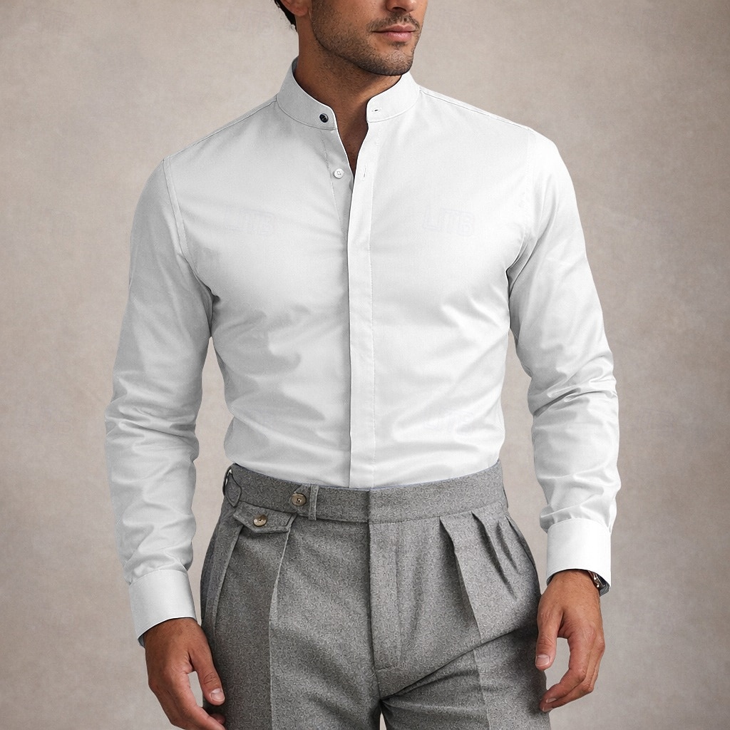 Homens Camisa Social Saia Camisa não de ferro Tecido Diário O negócio Amarelo Claro Azul Claro Preto Branco Manga Longa colarinho do vovô Todas as Estações Roupa de 2026 por $29.99 –P2