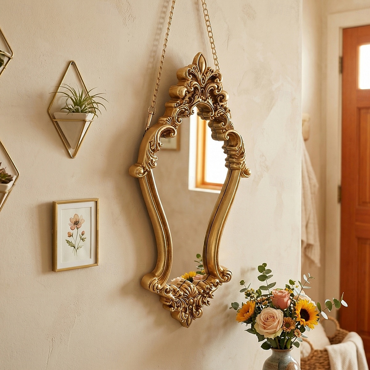 Vintage Gold Decorative Wall Mirror, 3D Classical Floral Resin Hand-Painted Hanging Mirror, Home Wall Art for Bathroom, Vanity, Bedroom Décor, Holiday Gift, Photography Prop 2026 - $41.99 –P2
