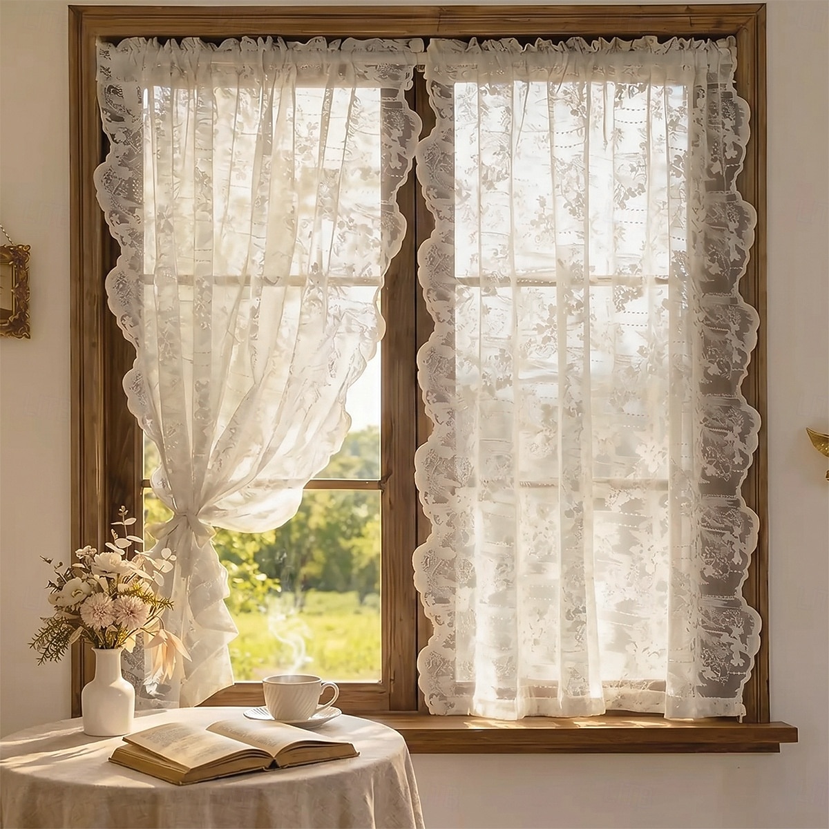 White Lace Sheer Curtains Floral Embroidered Window Curtain Panels Light Filtering Rod Pocket Vintage Sheer Drapes for Bedroom Living Room Farmhouse Decor 2026 - $18.99 –P5