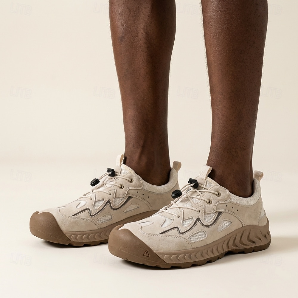 Men's Beige Outdoor Sneakers with Cutout Design and Lightweight Cushion Sole, Breathable Lace-Up Walking Shoes for Men, Ideal for Travel, Hiking, Outdoor Leisure and Everyday Casual Wear 2026 - $64.99 –P3