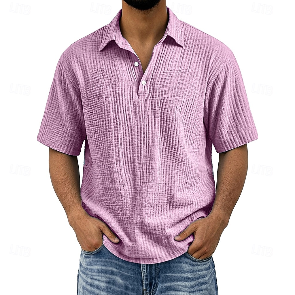 Men's Shirt Popover Shirt Summer Shirt Beach Wear Cotton Linen Shirt Button Up Shirt Solid Color Casual Vacation Blue Black Navy Blue Purple Short Sleeve Shirt Collar Summer Spring Clothing Apparel 2026 - $24.99 –P6