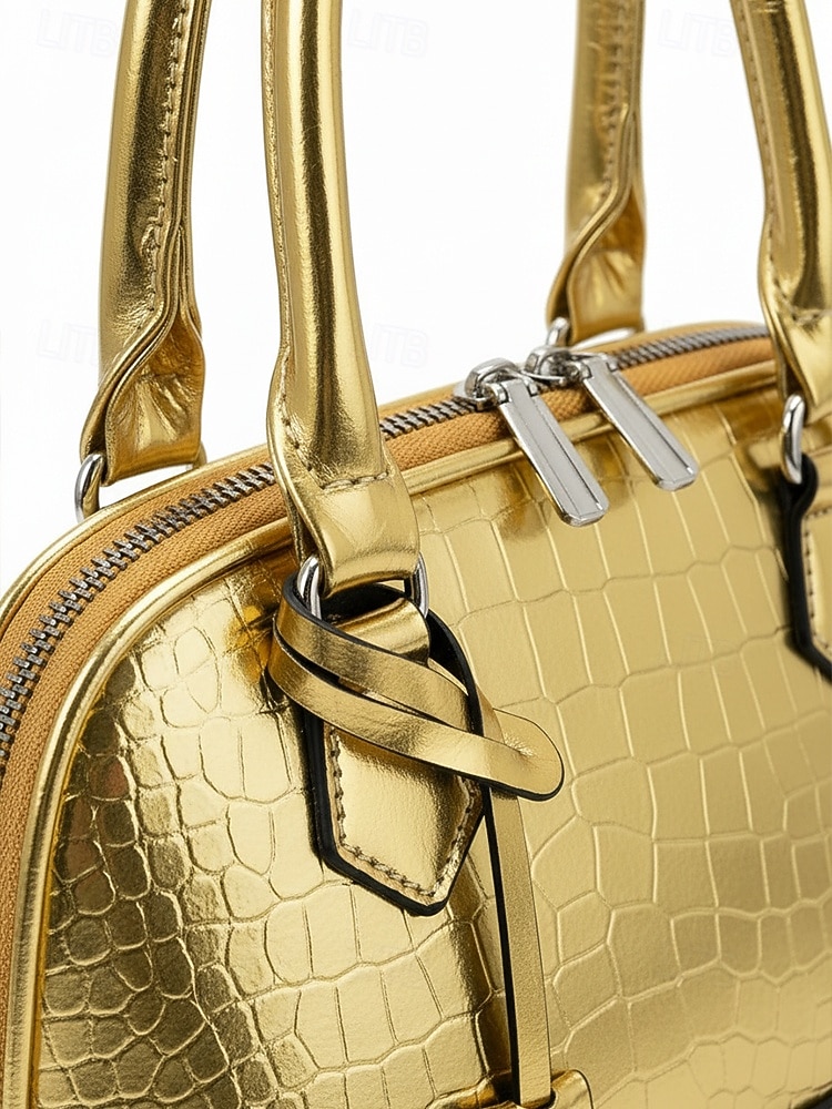 Conjunto de tres bolsos de mujer de piel sintética charol con relieve de cocodrilo, bolso bandolera multicolor con asa superior y correa ajustable, monedero y tarjetero para viajes y uso casual. 2026 - $29.99 –P6