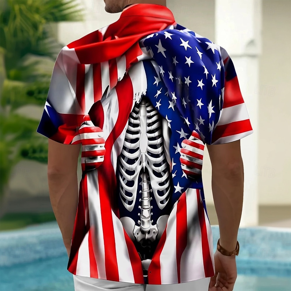 Men's Grim Reaper 4th of July U.S. 250th Anniversary American Flag Shirt Summer Shirt Button Up Shirt Short Sleeve Patriotic Outdoor Holiday Summer Spring Turndown 3D Print Collared Shirts Front One 2026 - $25.99 –P2
