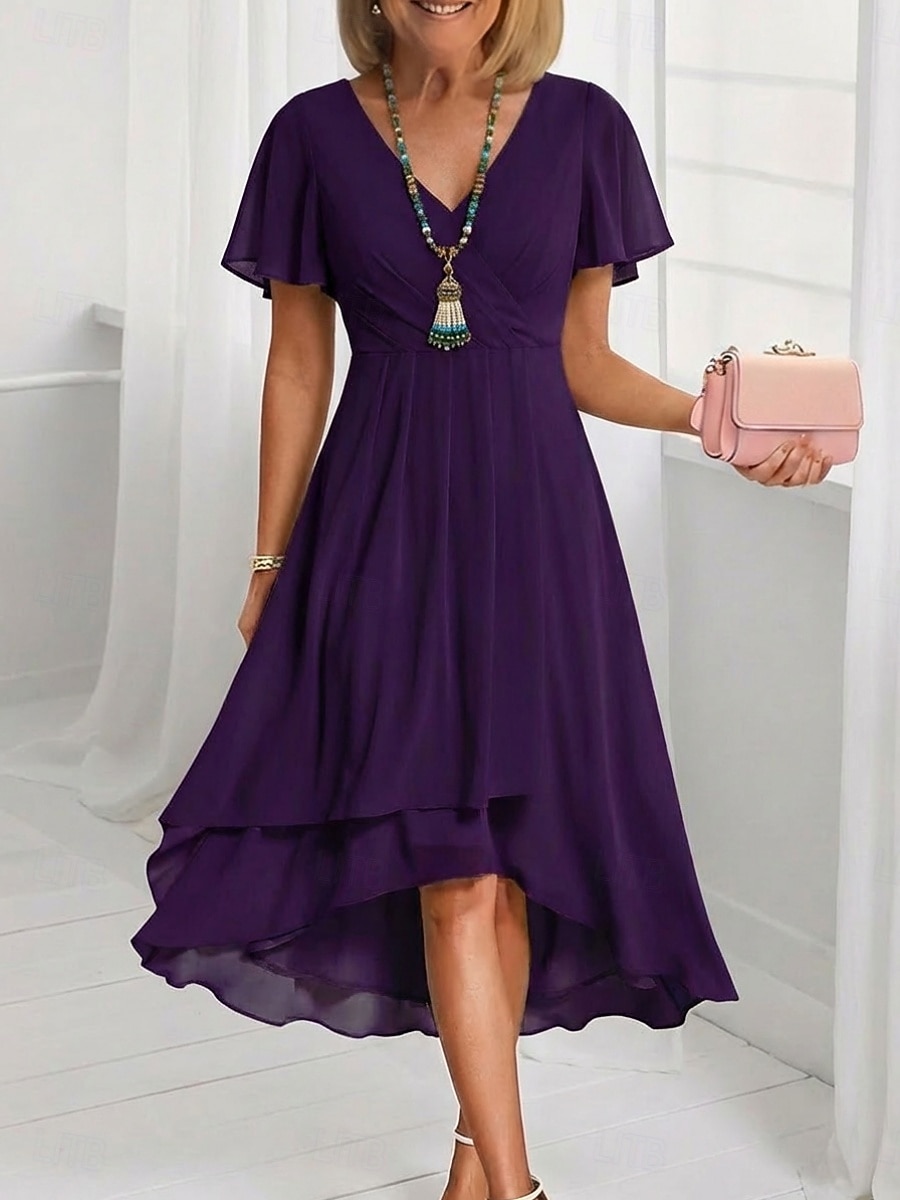 Per donna Abito Midi Vestito Casual Vestito in Chiffon Vestito a ruota Elegante Moda Moderno All'aperto Vacanza Uscire Vestibilità regolare Semplice Manica Corta Scollo a V Blu Rosa chiaro Nero Bianco del 2026 a $16.99 –P9