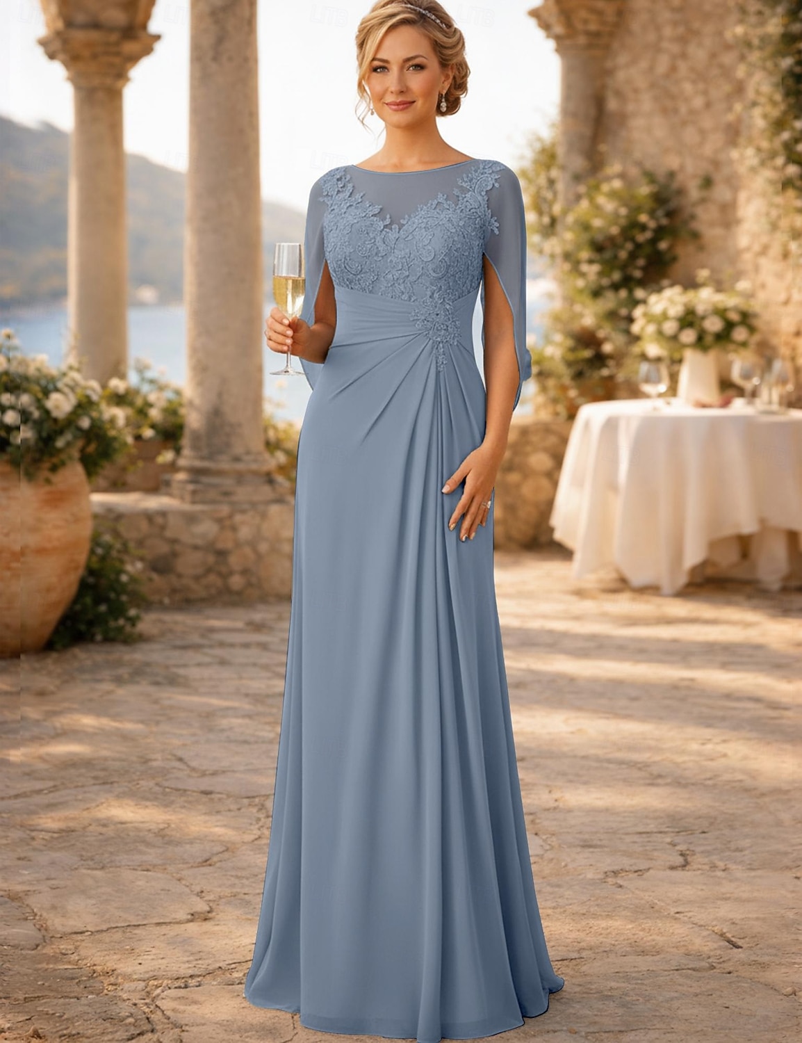 Футляр В пол Свадебное платье для гостей Вечернее платье Платье для матери невесты Без рукавов Вырез под горло Элегантный стиль Свадебный гость Помолвка Шифон с Аппликации Рюши / сборки 2026 - $188.99 –P13