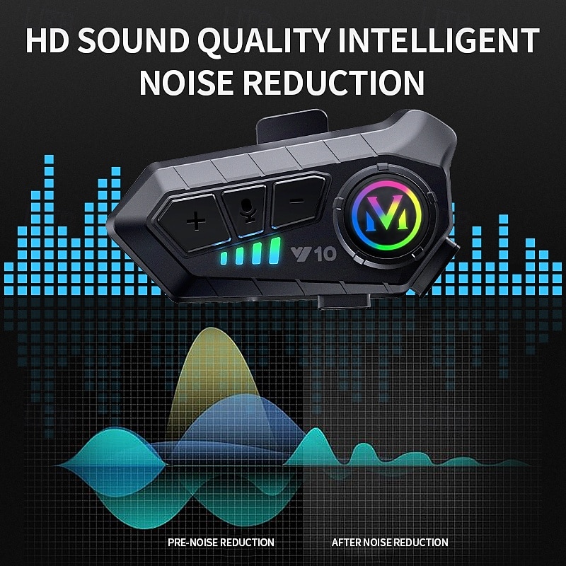 Motorcycle Helmet Bluetooth Headset Y10, Wireless Helmet Communication System with RGB Light, Noise Cancelling Speakers for Music & Hands-Free Calls, Waterproof for Motorcycling 2026 - $31.99 –P5