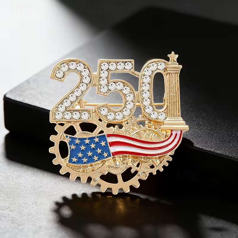 2026年 アメリカ建国250周年記念ブローチ2個セット、アメリカ建国250周年記念愛国ピン（1776-2026）、ラインストーンクリスタルアメリカ国旗ラペルピン、独立記念日記念ジュエリー、ゴールドトーンのお土産ギフト  コレクション – $13.99 –P1
