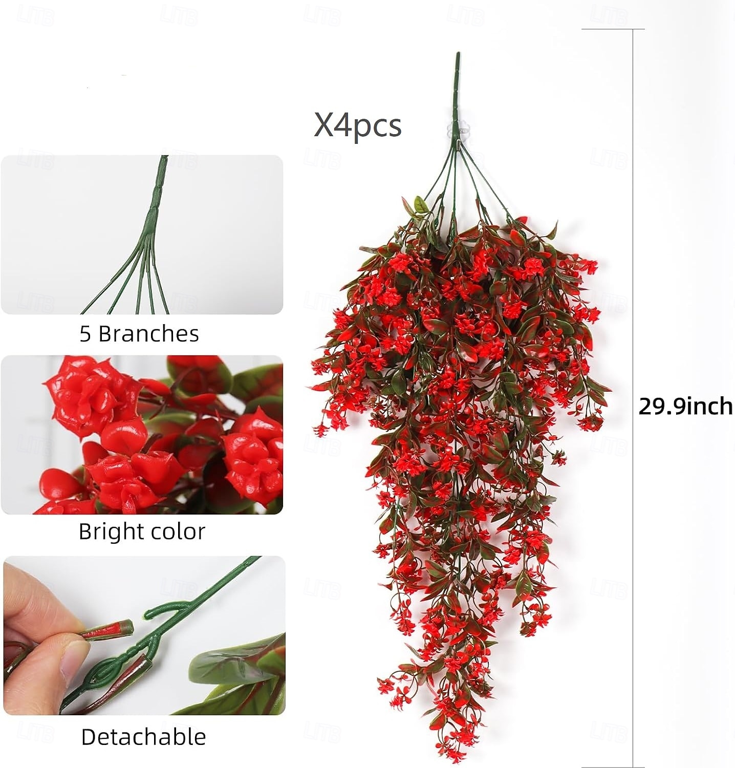 4 künstliche grüne Kunststoffblumen, künstliche Hängepflanzenranken, UV-beständig, geeignet für die Dekoration von Haus- und Gartenwänden, Büros, Hochzeiten, Partys und Hängekörben. 2026 - $21.99 –P4