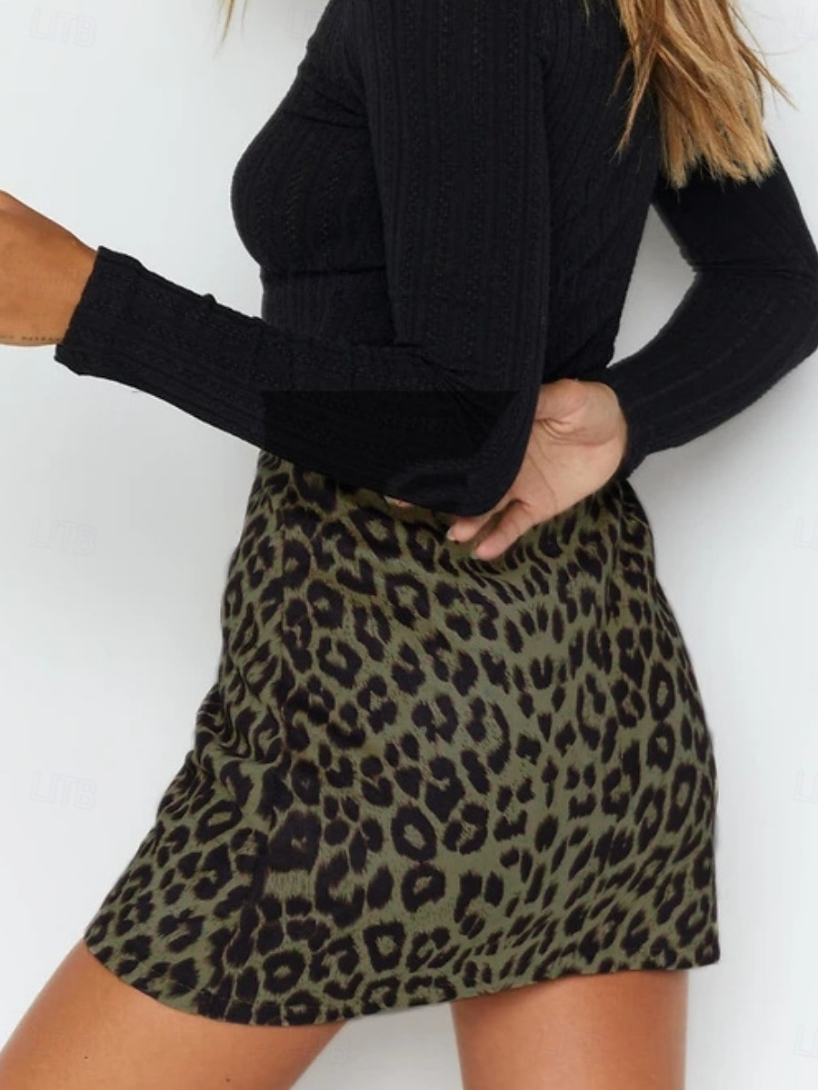 Per donna Gonna in finta pelle scamosciata Moda Casual Mini Vita Alta Gonne Leopardo Stampato Micro-elastico Quotidiano Streetwear Marrone Verde Beige Primavera del 2026 a $18.99 –P3