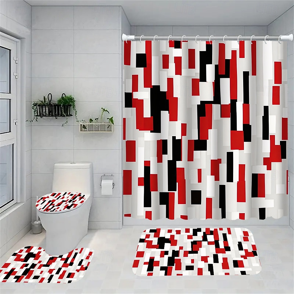 Modern Creative Bathroom Shower Curtain and Bath Mat Set, Polyester Waterproof, Mildew Resistant, Quick Dry, Non Slip, Easy to Clean, Home Bathroom Decor 2026 - $55.99 –P5