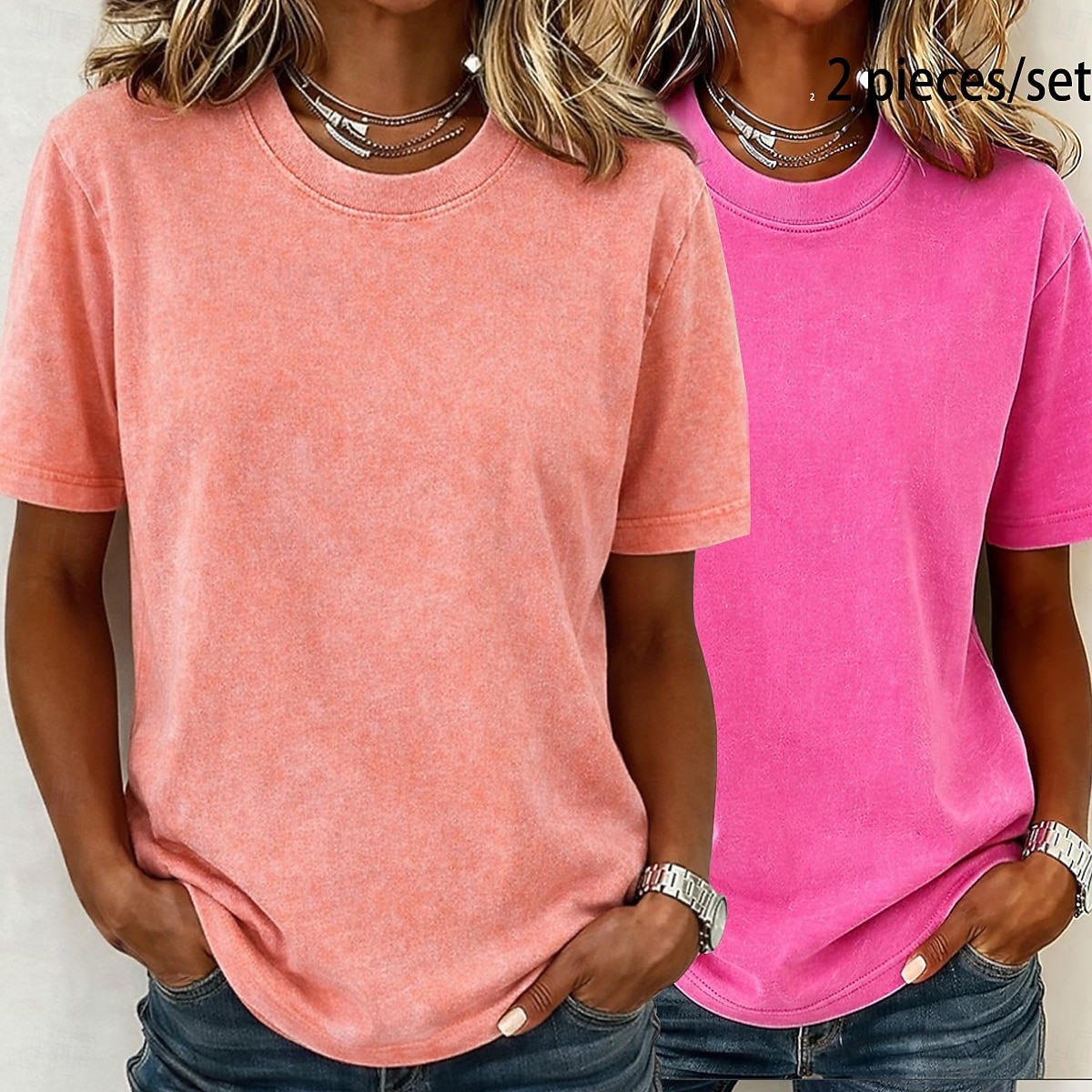 Γυναικείο T-shirt softfade™ από 100% βαμβάκι, βαμβακερό πουκάμισο, vintage πλυμένα τοπ, με οξύ, vintage πλυμένα, απλό, vintage μόδα, κομψό, κοντομάνικο, μακρύ μπλουζάκι με στρογγυλή λαιμόκοψη, casual, καθημερινό, έξοδο, ροζ+πορτοκαλί 2026 - $37.99 –P17