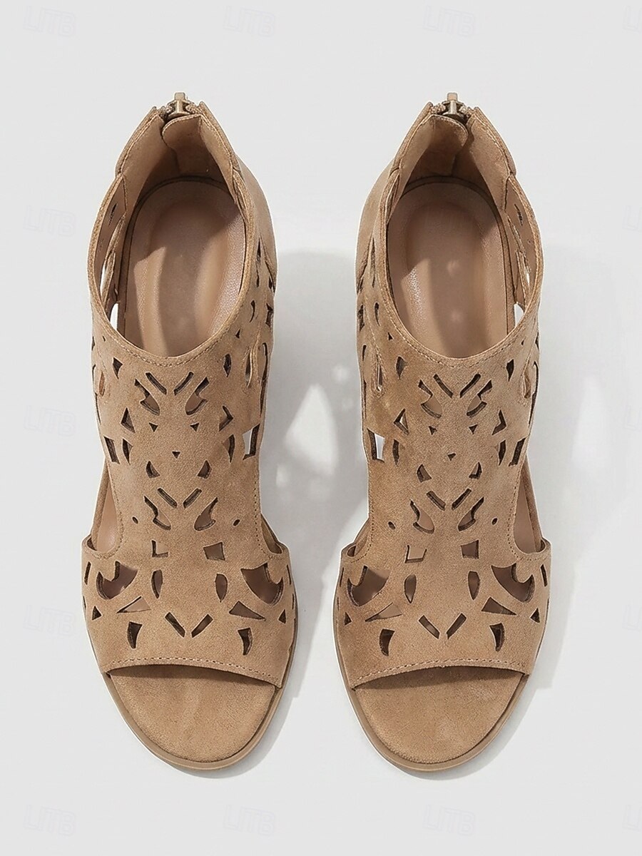 Sandales à talons carrés camel pour femmes – bottines à bout ouvert avec découpe laser, fermeture éclair à l'arrière, élégantes pour une garden-party &vêtements d'été de 2026 ? $46.99 –P4