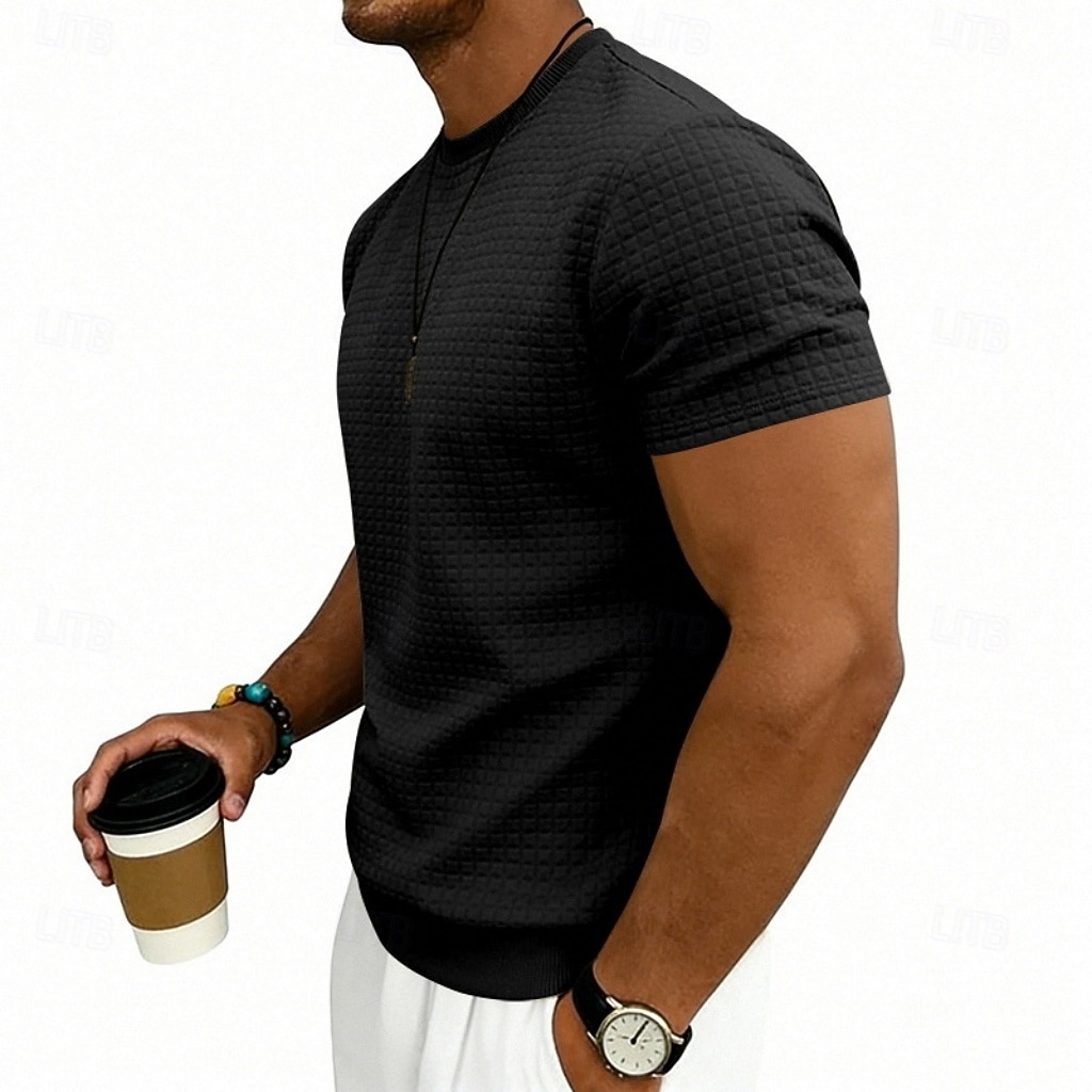 Herre Vaffel T-skjorte T skjorte Kortermet skjorte T-skjorte Kortermet Crew-hals Sommer Vår Helfarge Gatemote Stilfull Sportslig Jacquard Daglig utendørs Feriereise Hvit Svart Mørkegrå Topp T-skjorte 2026 - $20.99 –P13