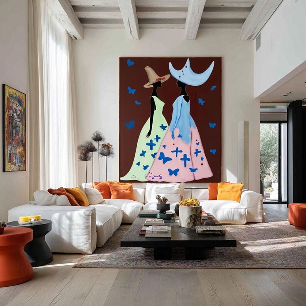 handmade Abstract Colorful Woman Oil Painting Abstract Cowboy Sisters Wall Art Retro Figurative Canvas Art Original Figrure Art Modern Wall Decor 2026 - $102.99 –P5
