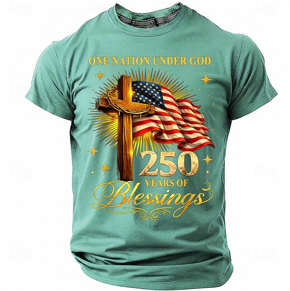 4 ביולי 2026, ה-250 בגדי ריקוד גברים דגל חולצה קצרה שרוולים קצרים חולצה קצרה הדפסת תלת מימד צווארון עגול קצר חולצה אופנתי מעצב פשוט קזו'אל יומי מפלגה פול כחול בהיר כחול אגם קיץ אביב ביגוד S M L XL 2026 - $18.99 –P14