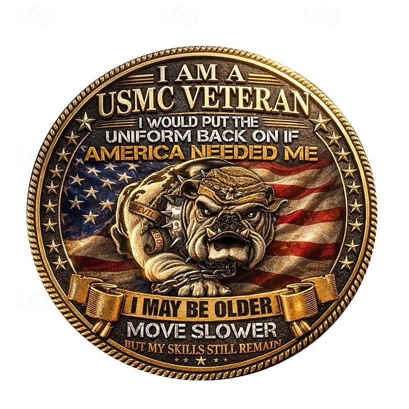 Soy un veterano del Cuerpo de Marines de EE. UU., moneda conmemorativa, medalla Semper Fidelis del Cuerpo de Marines, regalo patriótico con emblema de bulldog, bandera estadounidense, servicio de 2026 - $19.99 –P3