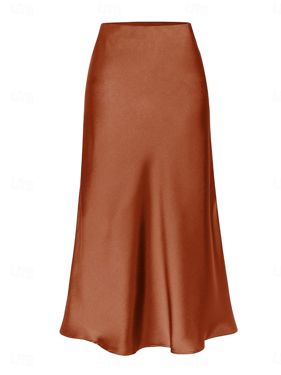 Per donna Gonne in raso Elegante Moda Midi Vita Alta Gonne Semplice Con Spacco Micro-elastico Feste Data Nero Champagne Marrone Verde Estate del 2026 a $29.99 –P11