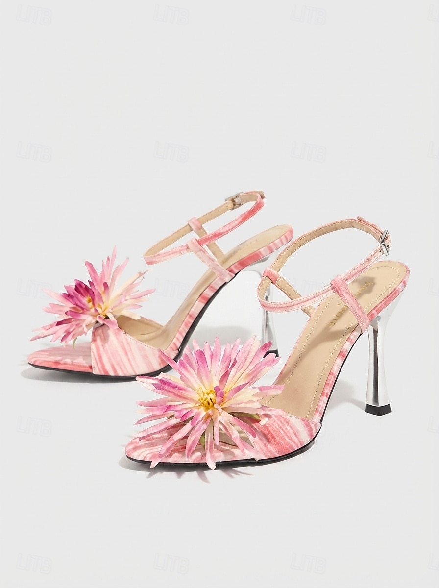 Sandalias de tacón alto rosas con estampado floral para mujer: ideales para cenas en resorts y cócteles. 2026 - $34.99 –P4