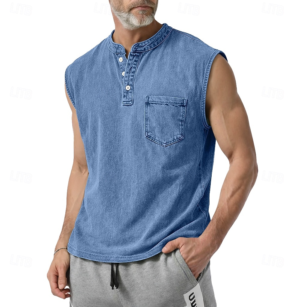 SoftFade™ Canotta da Uomo Top Canotta Camicia Denim Camicia Acid Wash Maniche Senza Maniche Con Cappuccio Zip Henley Estate Primavera Piana Base Cappuccio Casual Vacanza Strada Viola Top T-Shirt per del 2026 a $23.99 –P1