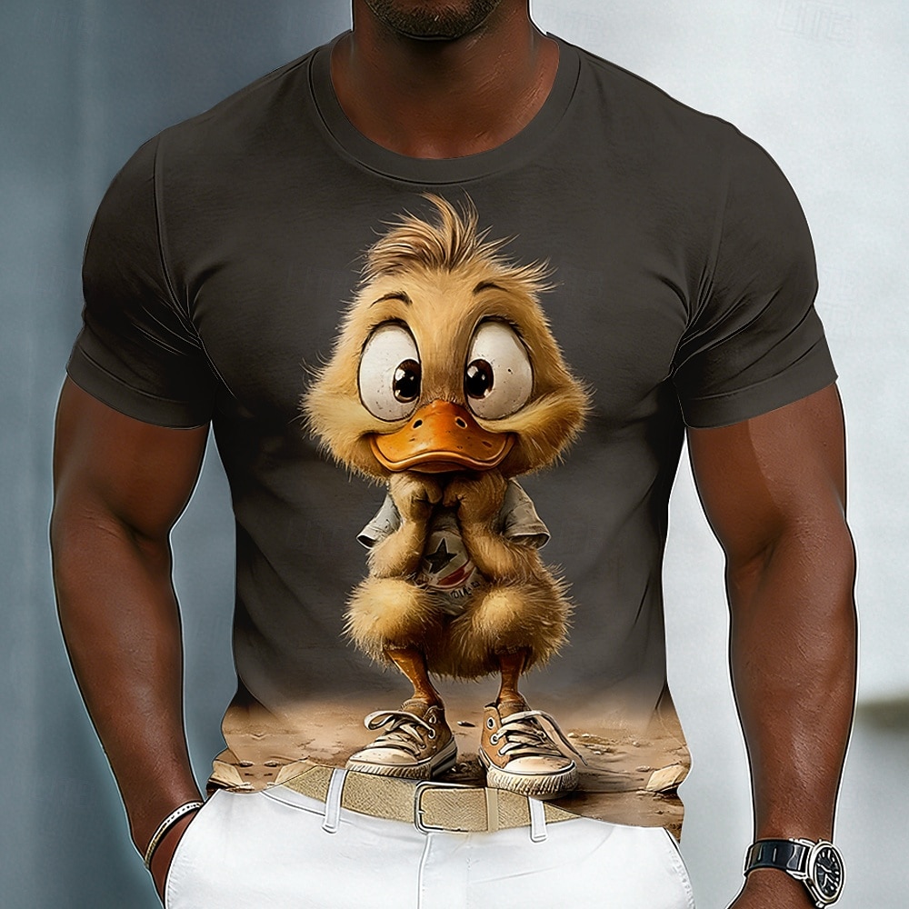 Niedliches Herren-T-Shirt mit 3D-animiertem Entchen in Sneakers, lustiges Motiv, Kurzarm, Rundhalsausschnitt, cremefarben/beige, lässiges Streetwear-T-Shirt, Designer-Kleidung, Größen S, M, L, XL, 2026 - $18.99 –P4