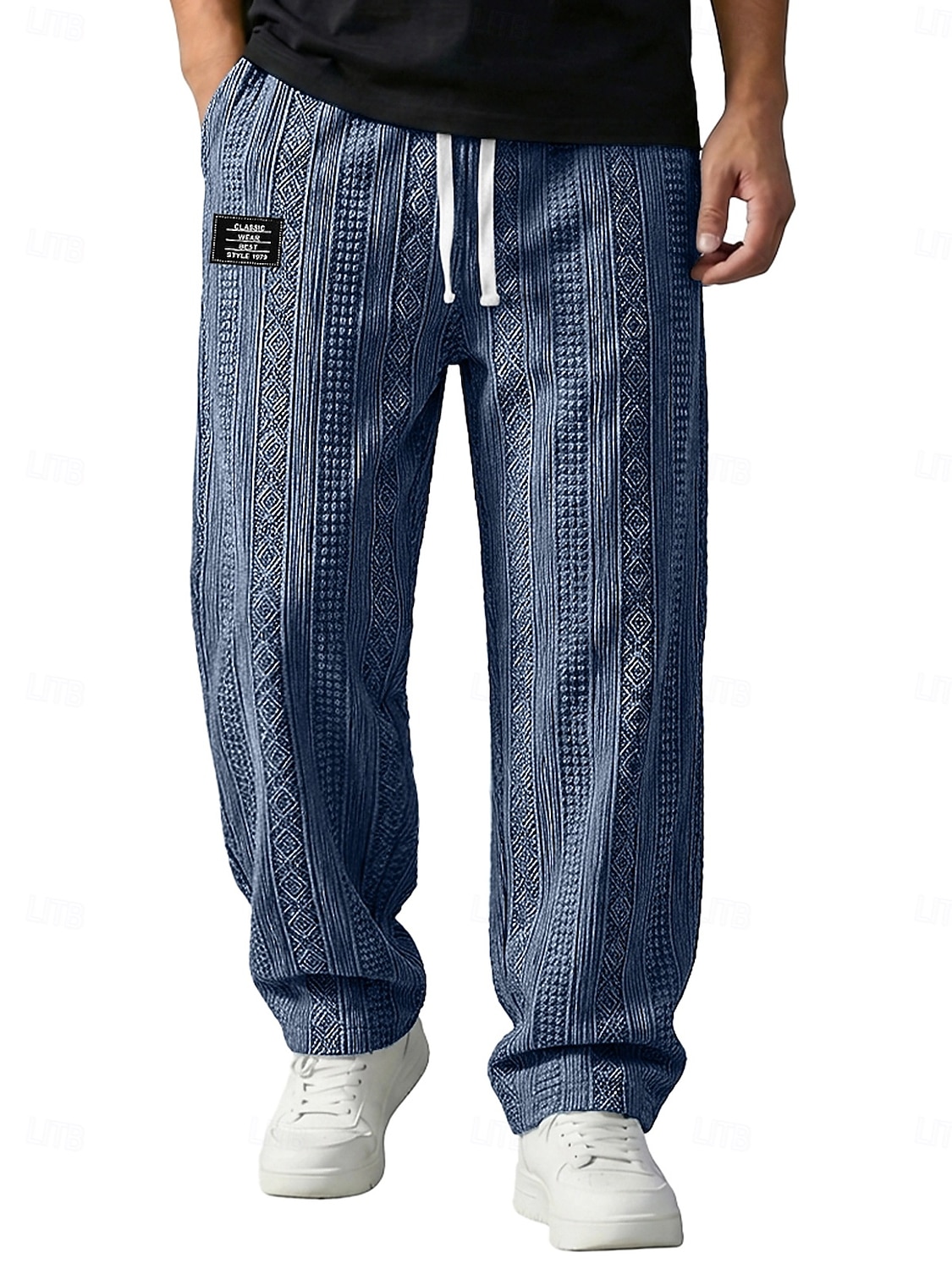 Herr Långbyxor Casual byxor Säckiga byxor Texturerade byxor Jacquard Snörning Rakt ben Slät Komfort Fullängd Ledigt Dagligen Utomhus Semester Mode Blå Svart Microelastisk 2026 - $28.99 –P1