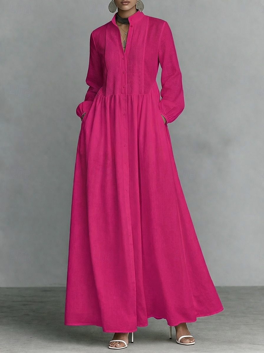 Жен. Длинное платье Платье-рубашка Белое платье Платье на выпускной Элегантный стиль Мода Современное на открытом воздухе Отпуск На выход Стандартный Полотняное плетение Длинный рукав Вырез под горло 2026 - NZ $76.09 –P8