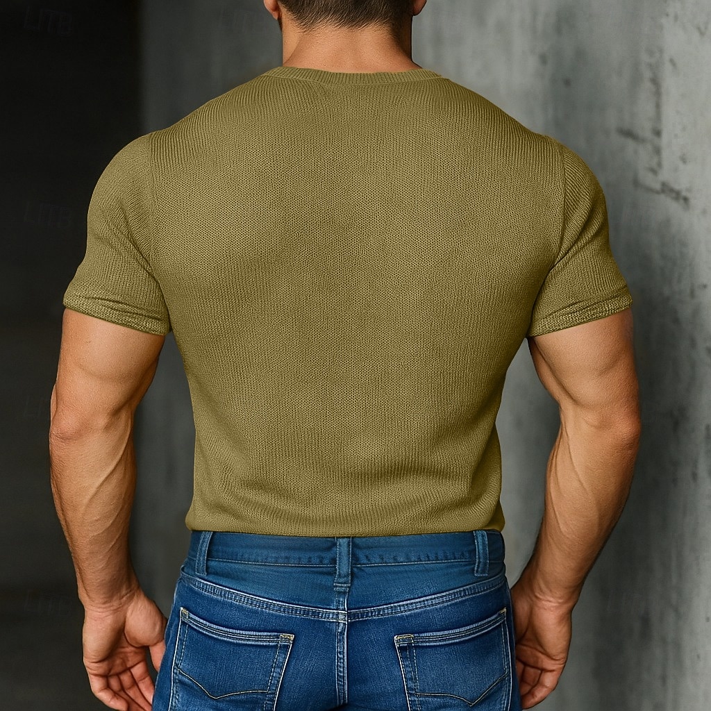 Hombre Camiseta de punto Camiseta superior Camiseta de mezcla de algodón Manga Corta Escote en Pico Verano Color sólido Moda Design Básico De Punto Casual Vacaciones Calle Azul Claro Camiseta 2026 - $18.99 –P2