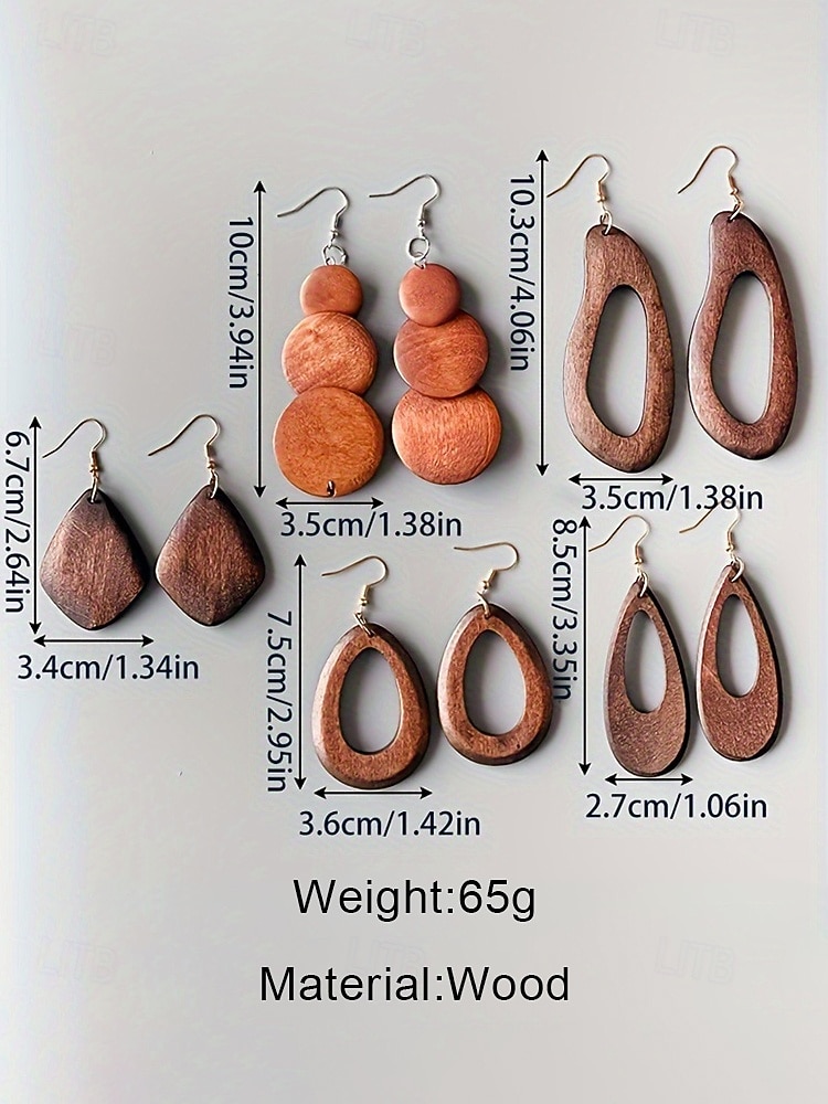 Women's Boho Wooden Drop Earrings, Multi Style Vintage Geometric Dangle Earrings for Beach Vacation, Summer Resort and Everyday Casual Wear 2026 - $7.99 –P10