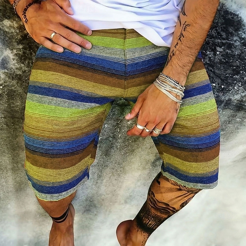 Pánské Cikánský Barevná Proužky Tepláky Plážové šortky Terry šortky Středně vysoký pas Retro Denní Streetwear Dovolená Šňůrky Elastický pas 3D tisk Návrhář Oblečení 2026 - $20.99 –P4