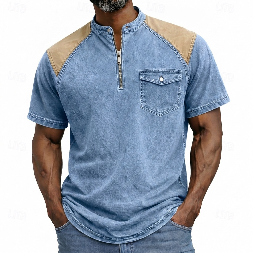 Men's Henley Shirt 100% Cotton Acid Wash Shirt Short Sleeve Plain Solid Vintage Retro Vintage Casual Zipper Vintage Style Garment Dyed Henley Casual Spring & Summer Summer Spring Black Pink Light 2026 - $33.99 –P2