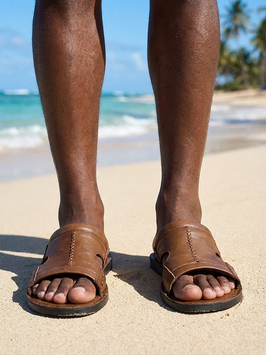 Braune Herren-Fischersandalen aus Kunstleder, offene Zehenpartie, bequeme Strandschuhe für Strandurlaub, Reisen ans Meer, Küstenwanderungen, Freizeit im Resort und sommerliche Freizeitkleidung 2026 - $46.99 –P1