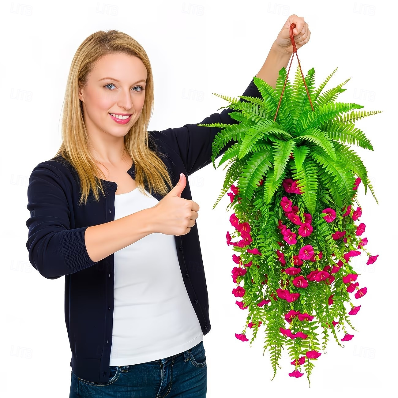 Juego de 3 helechos artificiales verdes con borlas rojas, plantas colgantes para armar tú mismo, ramos de helechos colgantes biónicos realistas, ideales para la decoración del hogar, el porche y el 2026 - $19.99 –P1
