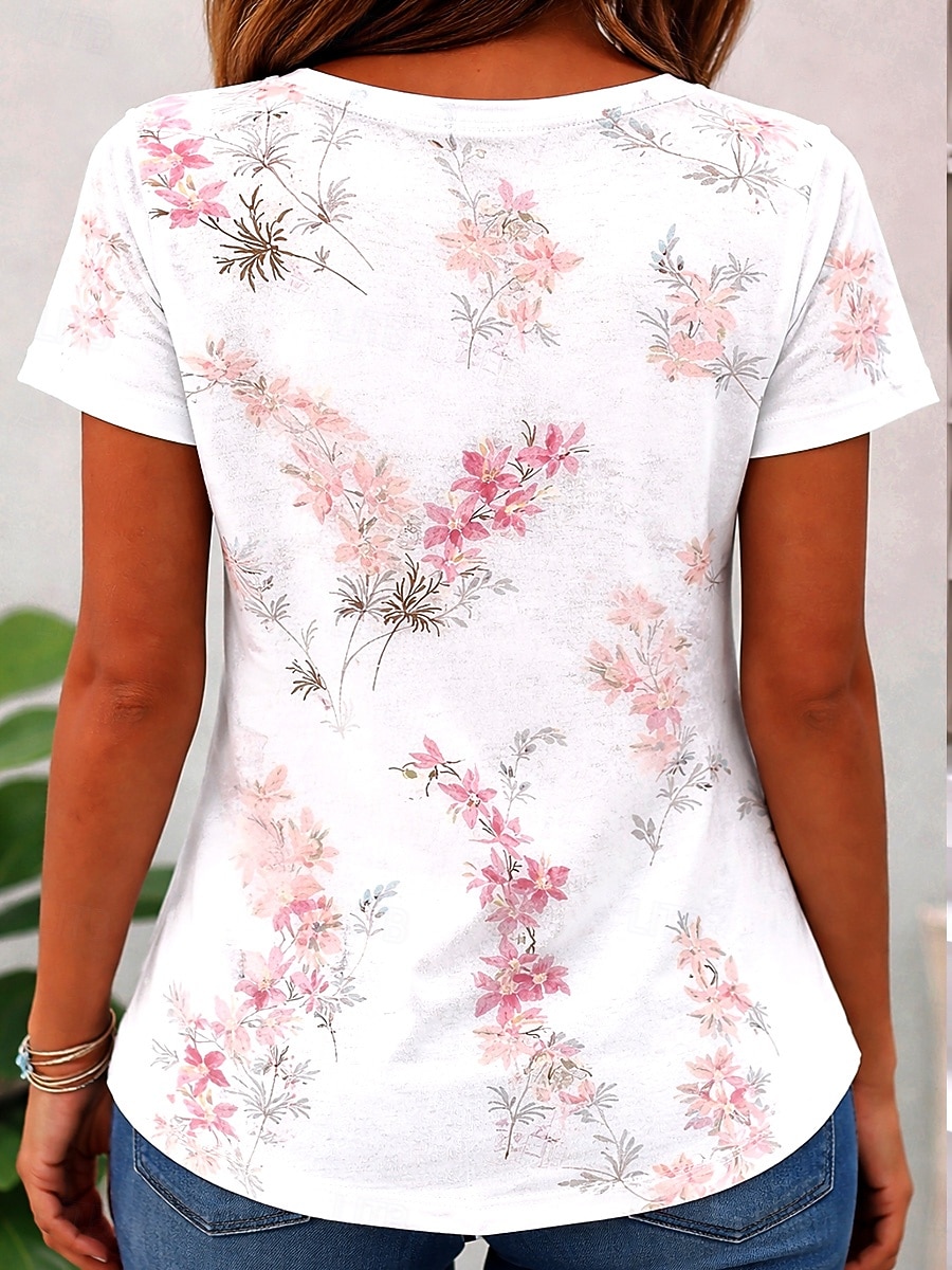 Per donna Maglietta Stampato Floreale Grafico Piante Moda Elegante Classico Manica Corta Girocollo Top Regolari Casuale Quotidiano Bianco Estate Primavera del 2026 a $21.99 –P2