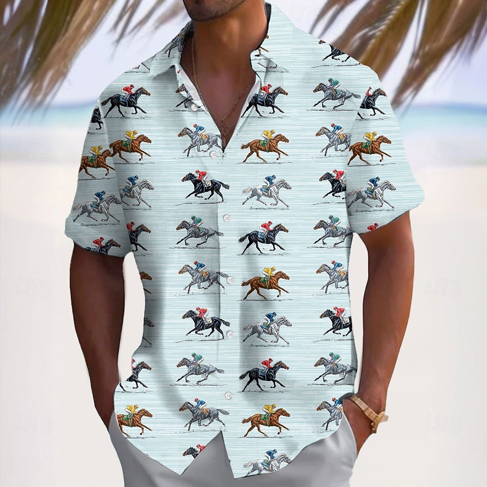 Kentucky Derby Bărbați Dungi Culoare gradient Cursa de cai Cămașă Cămașă de vară Camașă cu nasturi Manșon scurt Vintage Retro Concediu Vară Primăvară Răsfrânt Imprimare 3D cămăși cu guler Albastru 2026 - $25.99 –P2