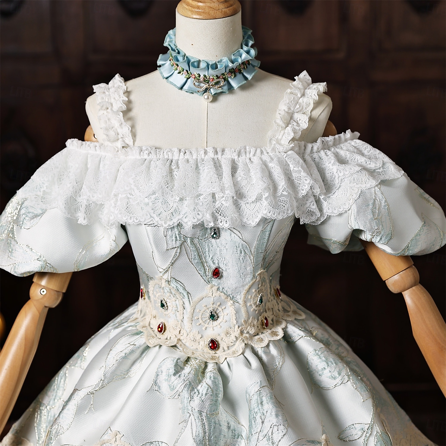 Rococo Baroque Ball Gown Floor Length Ball Gown Choker Short Sleeves Princess Bridal Royal Attire Off the Shoulder Ball Gown Square Neck Fancy Dress Women's Royal Halloween Carnival Masquerade Prom 2026 - $247.39 –P5